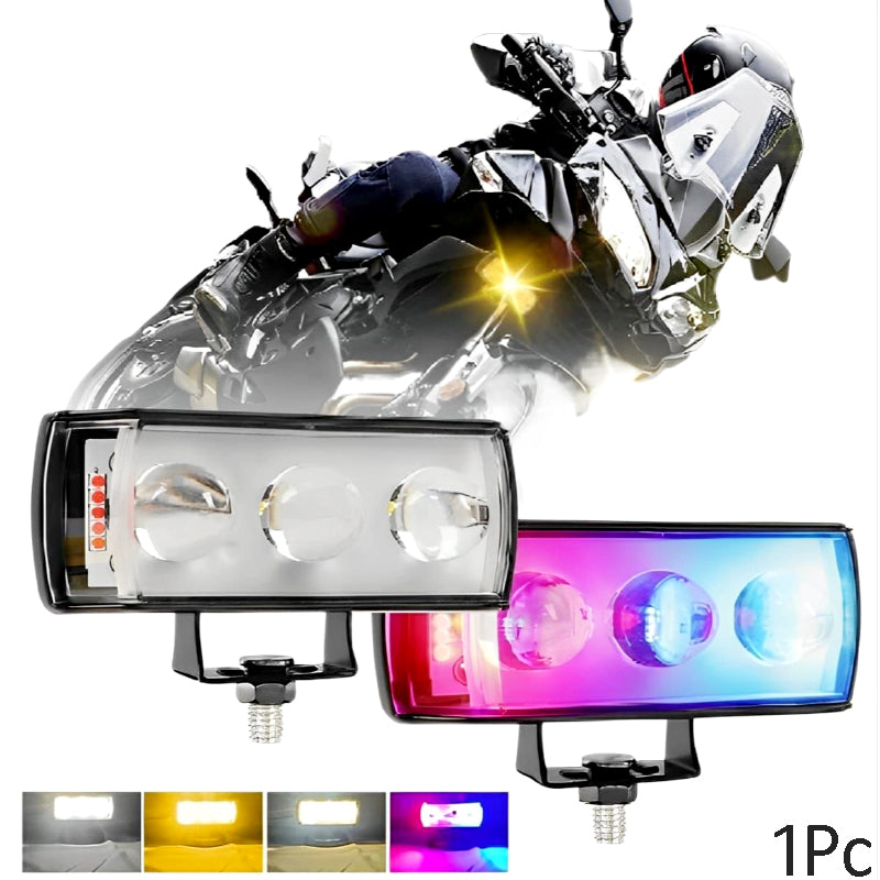 High Brightness 3LED Motorcycle Spotlight 12V–80V – Multi-Color Strobe Fog Light for Motorbike, ATV, UTV, and Off-Road Vehicles