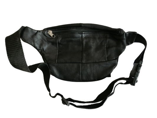 Black Leather Waist Bag / Fanny Pack