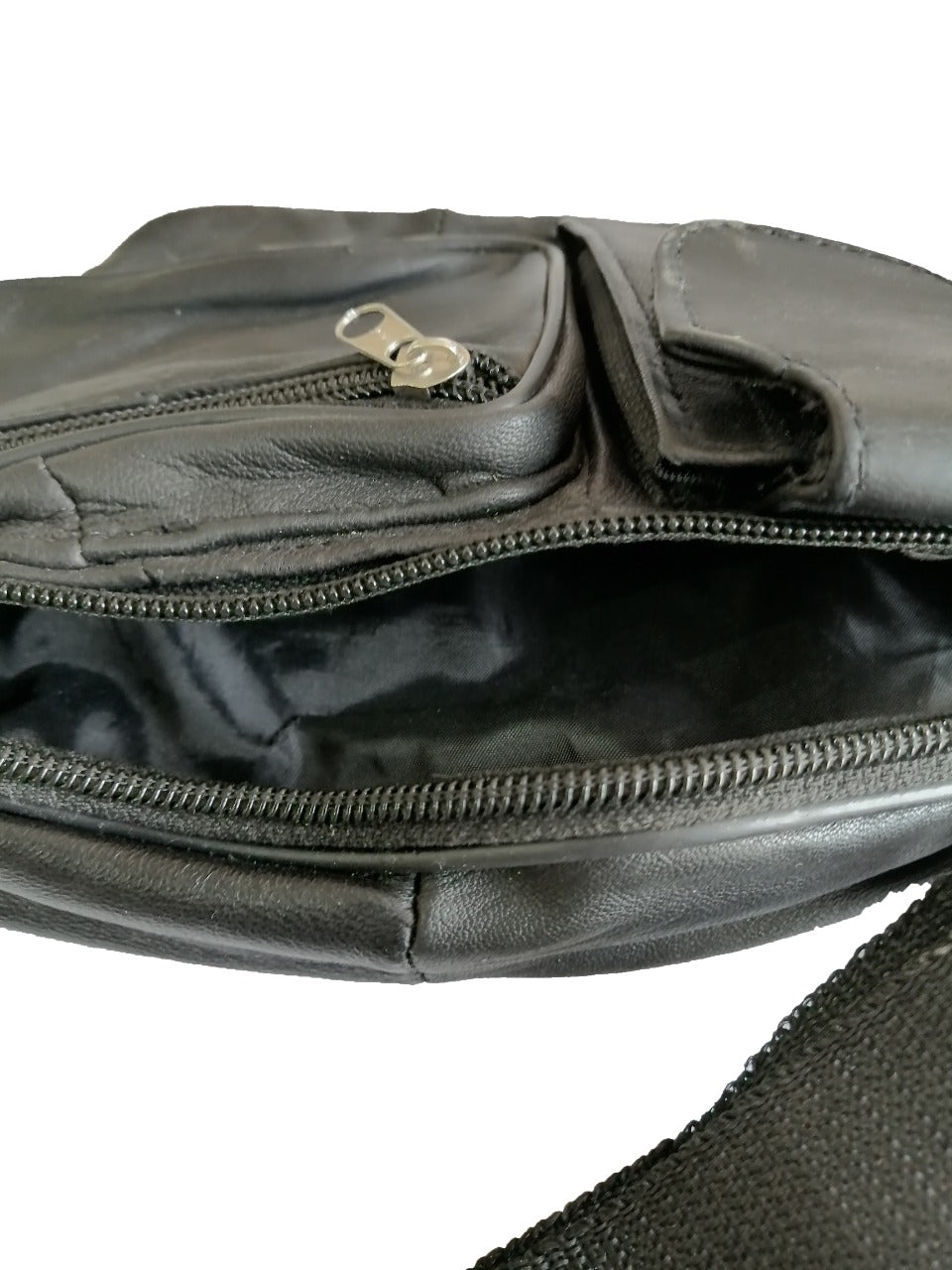 Black Leather Waist Bag / Fanny Pack