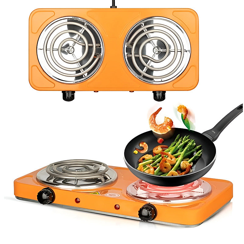 2000W Electric Dual Burner Stove – Portable Double Hot Plate with 5-Level Temperature Control, Spiral Coils & Overheat Protection