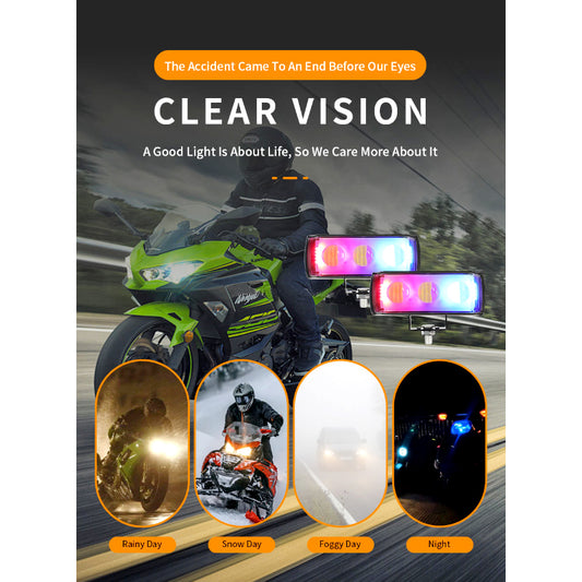 High Brightness 3LED Motorcycle Spotlight 12V–80V – Multi-Color Strobe Fog Light for Motorbike, ATV, UTV, and Off-Road Vehicles