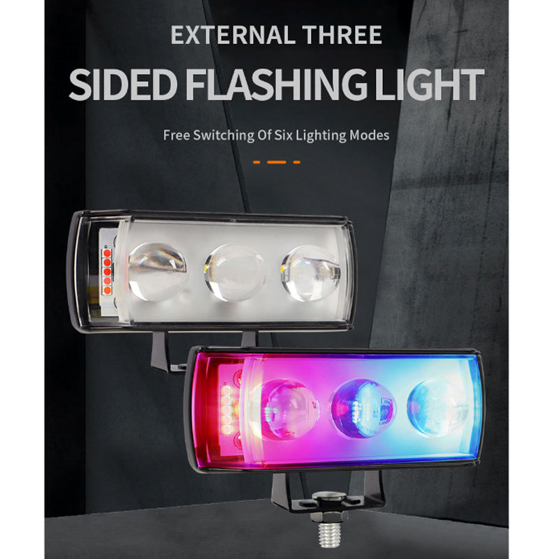 High Brightness 3LED Motorcycle Spotlight 12V–80V – Multi-Color Strobe Fog Light for Motorbike, ATV, UTV, and Off-Road Vehicles