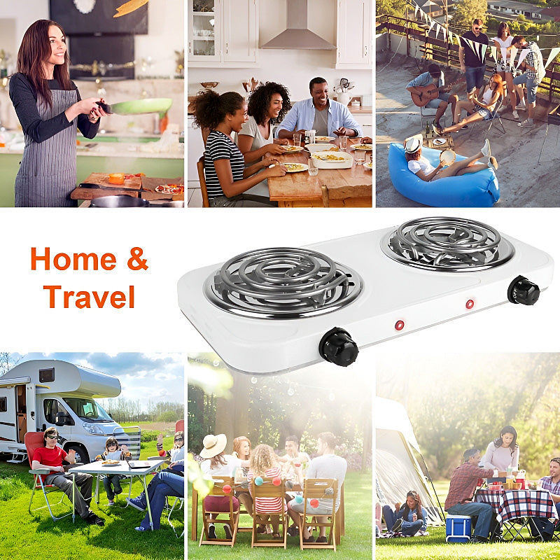 2000W Electric Dual Burner Stove – Portable Double Hot Plate with 5-Level Temperature Control, Spiral Coils & Overheat Protection