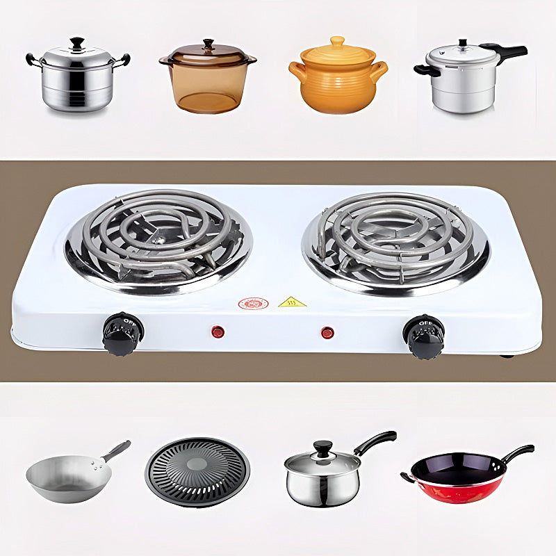 2000W Electric Dual Burner Stove – Portable Double Hot Plate with 5-Level Temperature Control, Spiral Coils & Overheat Protection