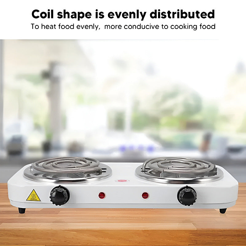 2000W Electric Dual Burner Stove – Portable Double Hot Plate with 5-Level Temperature Control, Spiral Coils & Overheat Protection