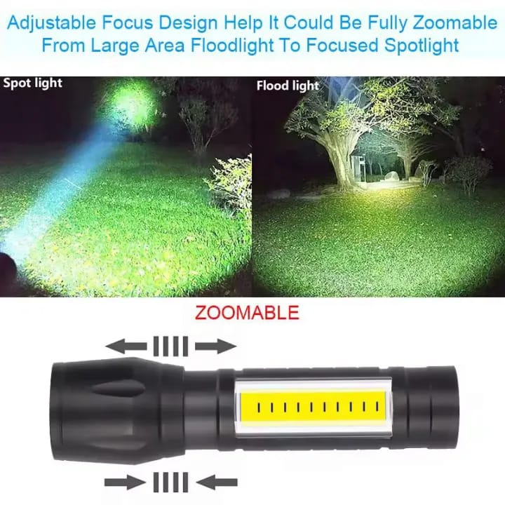 Super Bright USB Rechargeable Plastic Flashlight with Side Light – Compact, Durable &amp; Powerful LED Torch