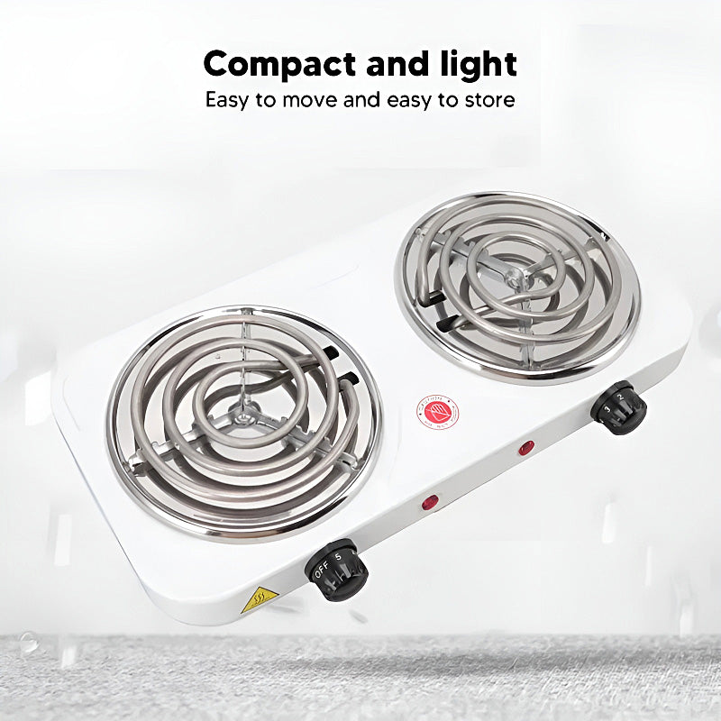 2000W Electric Dual Burner Stove – Portable Double Hot Plate with 5-Level Temperature Control, Spiral Coils & Overheat Protection