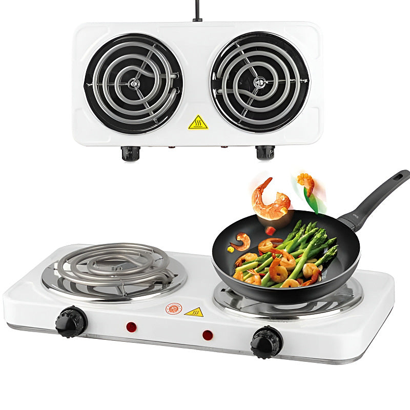 2000W Electric Dual Burner Stove – Portable Double Hot Plate with 5-Level Temperature Control, Spiral Coils & Overheat Protection